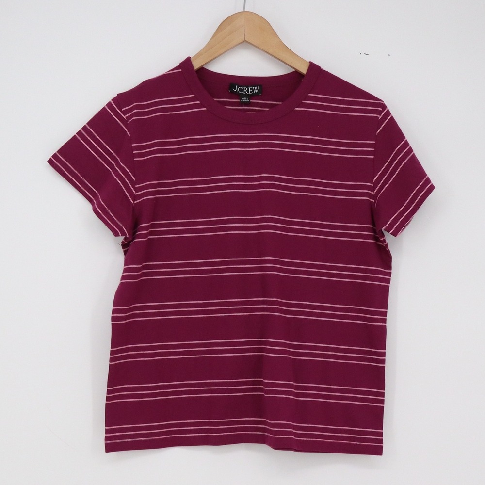 J.Crew T-Shirt Womens Small Boyfriend Jersey Berry Striped Cotton NEW